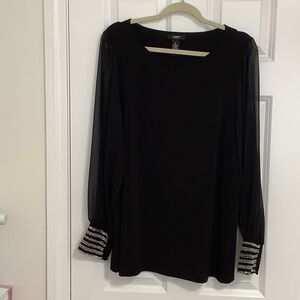 Alfani Black Sheer Sleeve Tunic with Silver Accents